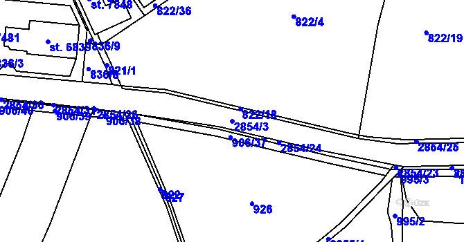 Parcela st. 2854/3 v KÚ Kolín, Katastrální mapa