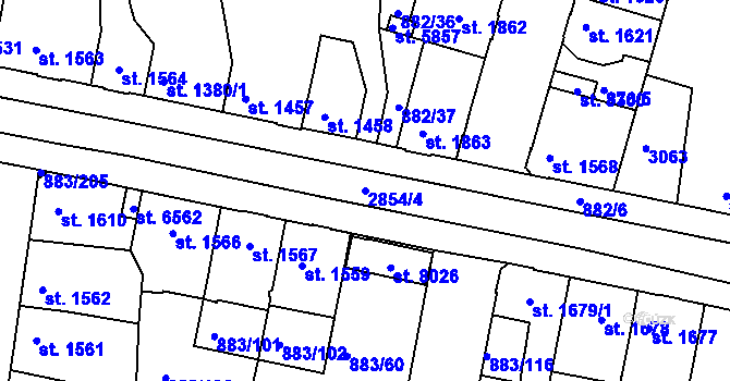Parcela st. 2854/4 v KÚ Kolín, Katastrální mapa