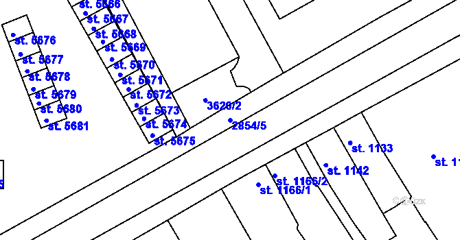 Parcela st. 2854/5 v KÚ Kolín, Katastrální mapa