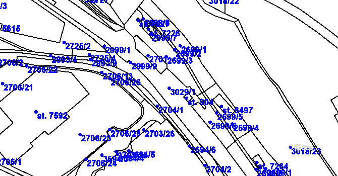 Parcela st. 3029/1 v KÚ Kolín, Katastrální mapa
