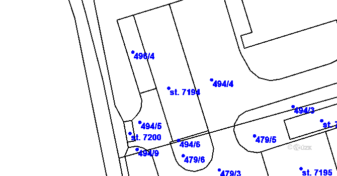 Parcela st. 7194 v KÚ Kolín, Katastrální mapa