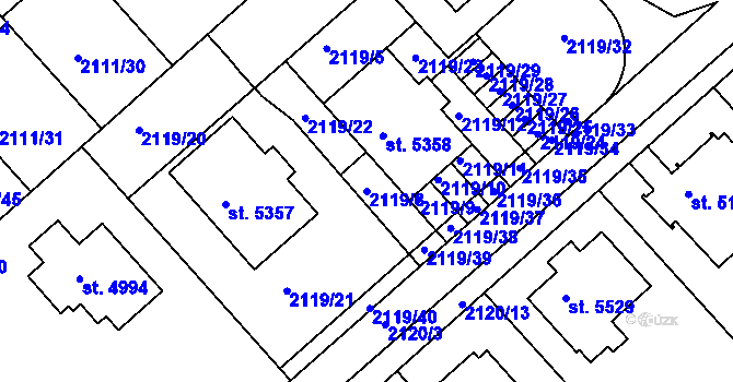 Parcela st. 2119/8 v KÚ Kolín, Katastrální mapa