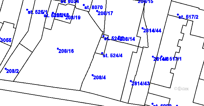 Parcela st. 524/4 v KÚ Kolín, Katastrální mapa