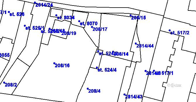 Parcela st. 524/5 v KÚ Kolín, Katastrální mapa