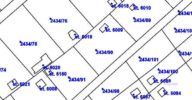 Parcela st. 2434/90 v KÚ Kolín, Katastrální mapa