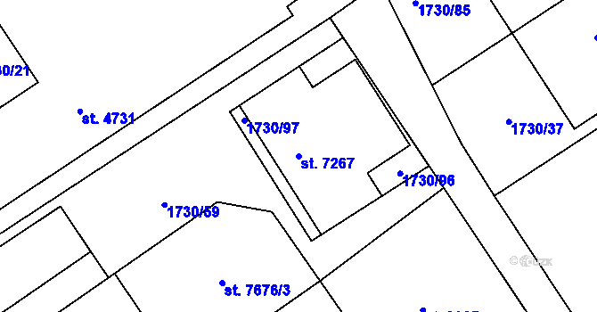Parcela st. 7267 v KÚ Kolín, Katastrální mapa