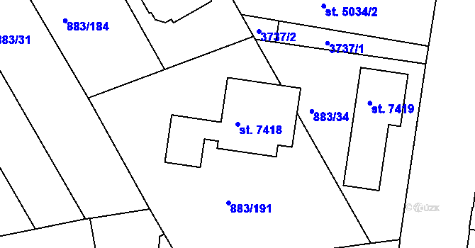 Parcela st. 7418 v KÚ Kolín, Katastrální mapa