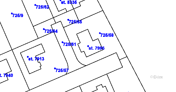 Parcela st. 7996 v KÚ Kolín, Katastrální mapa