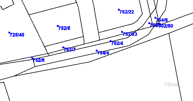 Parcela st. 754/4 v KÚ Kolín, Katastrální mapa
