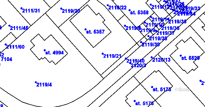 Parcela st. 2119/21 v KÚ Kolín, Katastrální mapa