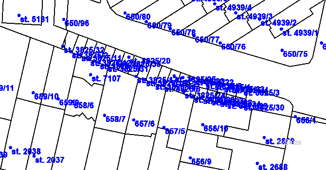 Parcela st. 3825/6 v KÚ Kolín, Katastrální mapa