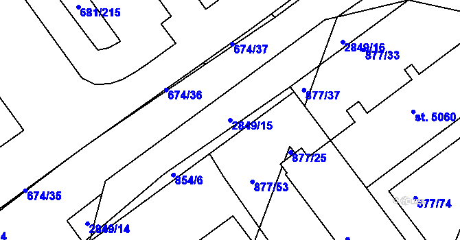 Parcela st. 2849/15 v KÚ Kolín, Katastrální mapa