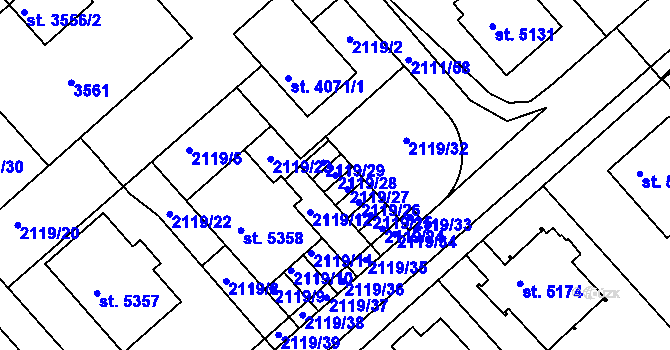 Parcela st. 2119/28 v KÚ Kolín, Katastrální mapa