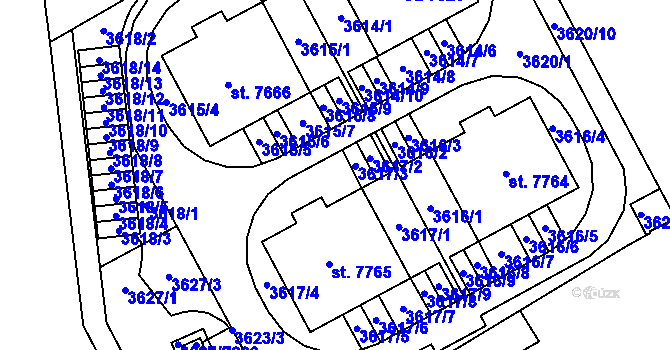 Parcela st. 3617 v KÚ Kolín, Katastrální mapa