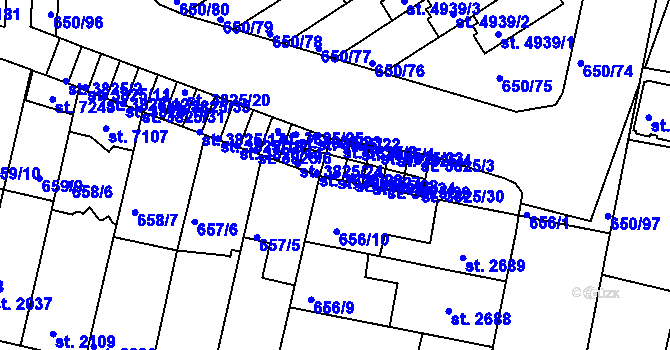 Parcela st. 3825/27 v KÚ Kolín, Katastrální mapa