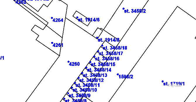 Parcela st. 3458/17 v KÚ Kolín, Katastrální mapa