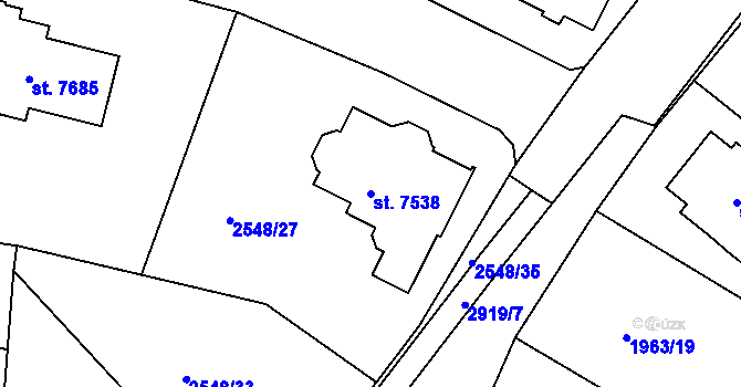 Parcela st. 7538 v KÚ Kolín, Katastrální mapa