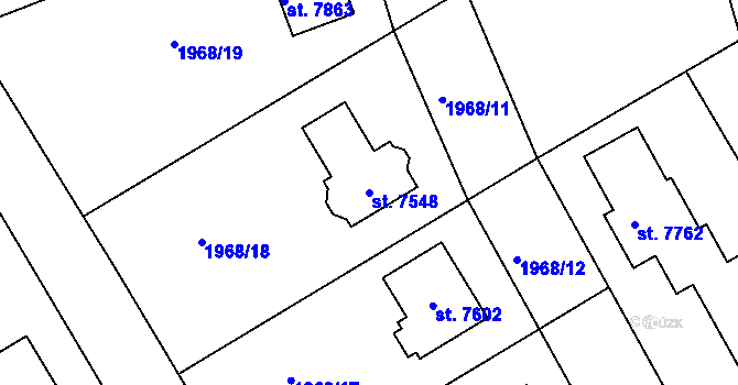 Parcela st. 7548 v KÚ Kolín, Katastrální mapa