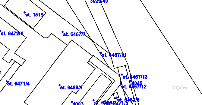 Parcela st. 6467/11 v KÚ Kolín, Katastrální mapa