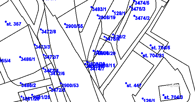 Parcela st. 2808/20 v KÚ Kolín, Katastrální mapa