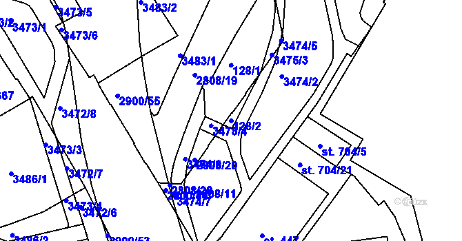 Parcela st. 128/2 v KÚ Kolín, Katastrální mapa