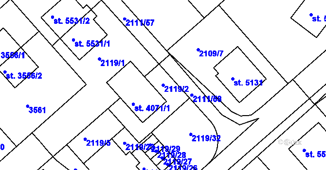Parcela st. 2119/2 v KÚ Kolín, Katastrální mapa