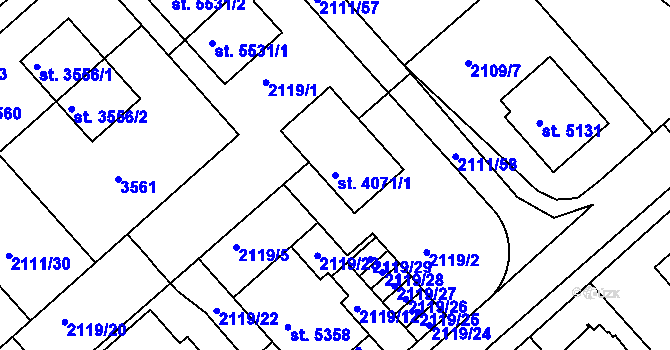 Parcela st. 4071/1 v KÚ Kolín, Katastrální mapa