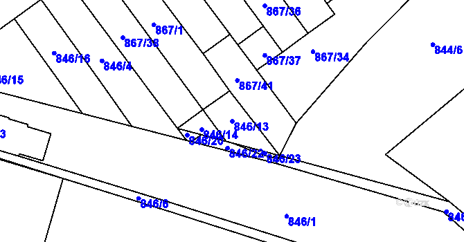 Parcela st. 846/13 v KÚ Kolín, Katastrální mapa