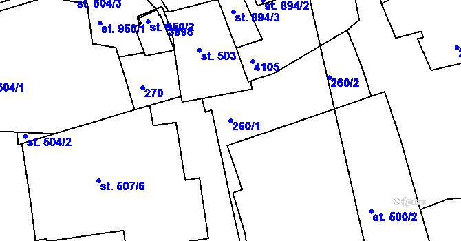 Parcela st. 260/1 v KÚ Kolín, Katastrální mapa
