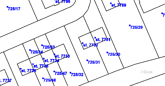 Parcela st. 7732 v KÚ Kolín, Katastrální mapa