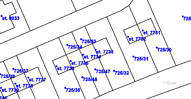 Parcela st. 7733 v KÚ Kolín, Katastrální mapa
