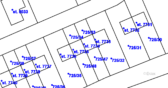Parcela st. 7734 v KÚ Kolín, Katastrální mapa
