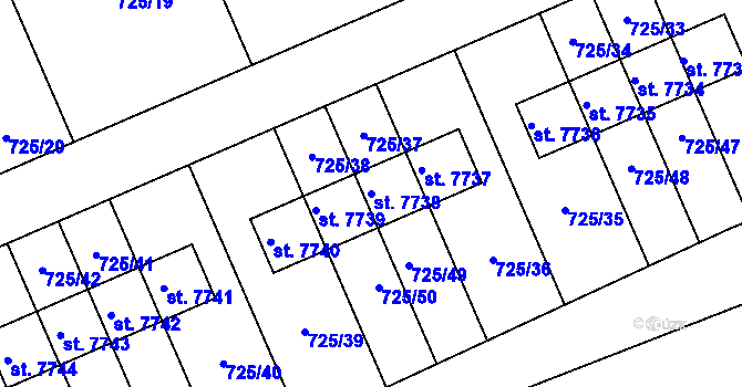 Parcela st. 7738 v KÚ Kolín, Katastrální mapa