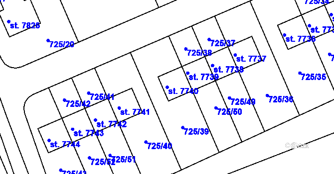 Parcela st. 7740 v KÚ Kolín, Katastrální mapa