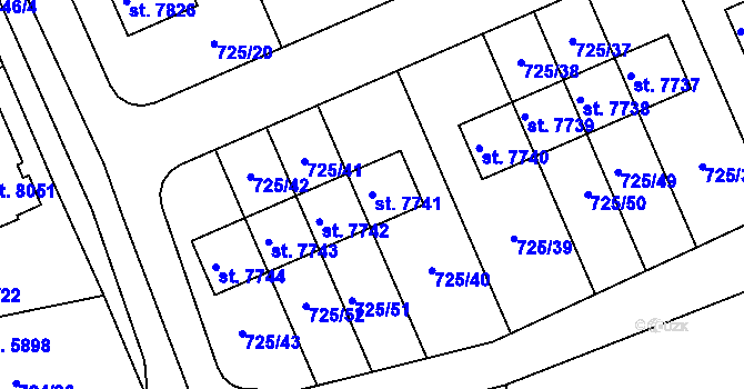 Parcela st. 7741 v KÚ Kolín, Katastrální mapa