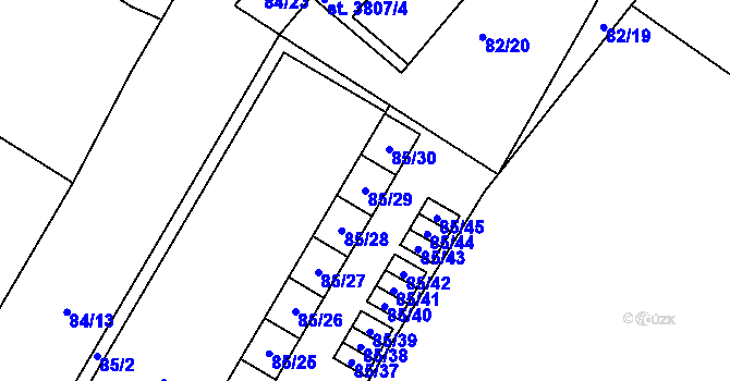 Parcela st. 85/29 v KÚ Kolín, Katastrální mapa
