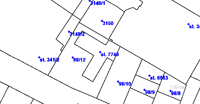 Parcela st. 7749 v KÚ Kolín, Katastrální mapa