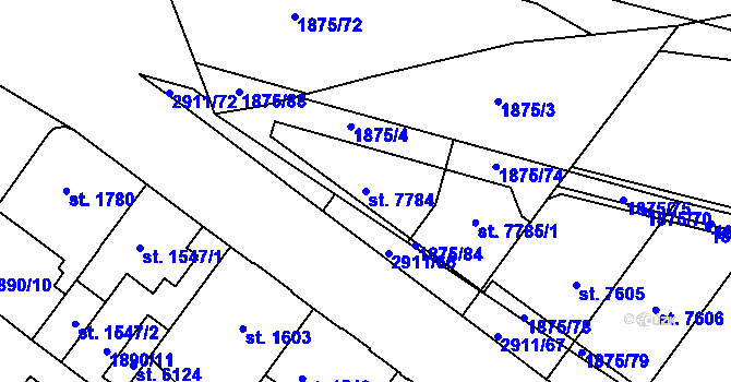 Parcela st. 7784 v KÚ Kolín, Katastrální mapa