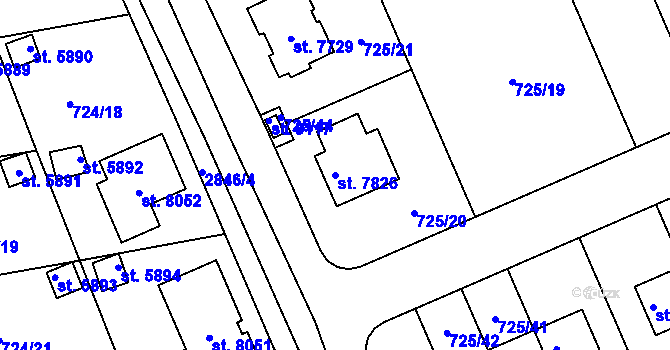 Parcela st. 7826 v KÚ Kolín, Katastrální mapa