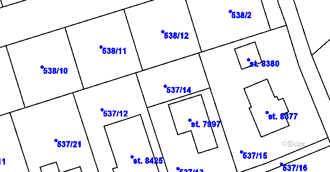 Parcela st. 537/14 v KÚ Kolín, Katastrální mapa