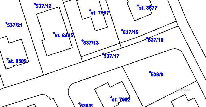 Parcela st. 537/17 v KÚ Kolín, Katastrální mapa