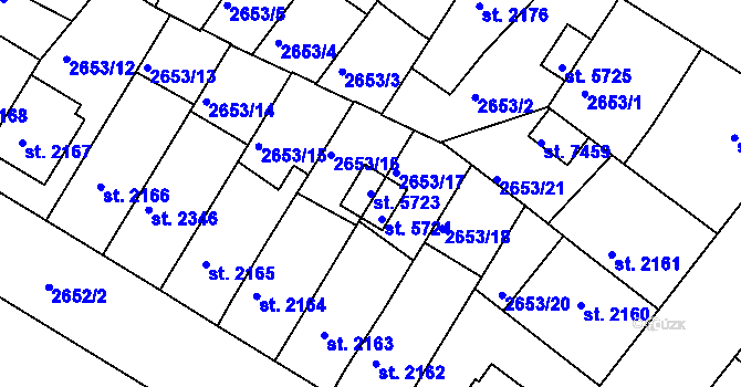 Parcela st. 5723 v KÚ Kolín, Katastrální mapa