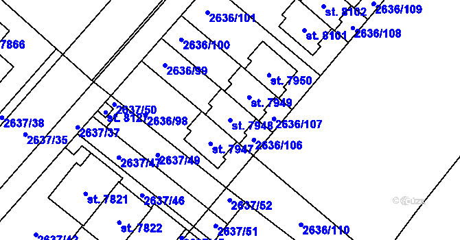Parcela st. 7948 v KÚ Kolín, Katastrální mapa