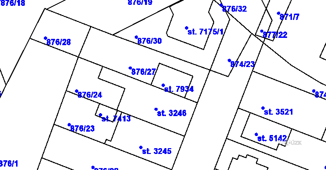 Parcela st. 7934 v KÚ Kolín, Katastrální mapa