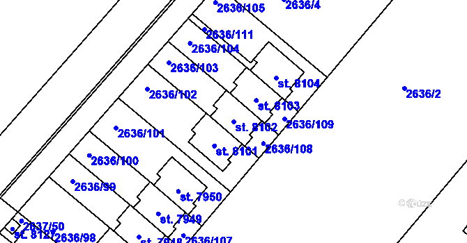 Parcela st. 8102 v KÚ Kolín, Katastrální mapa