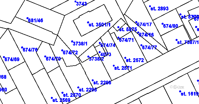 Parcela st. 4073 v KÚ Kolín, Katastrální mapa