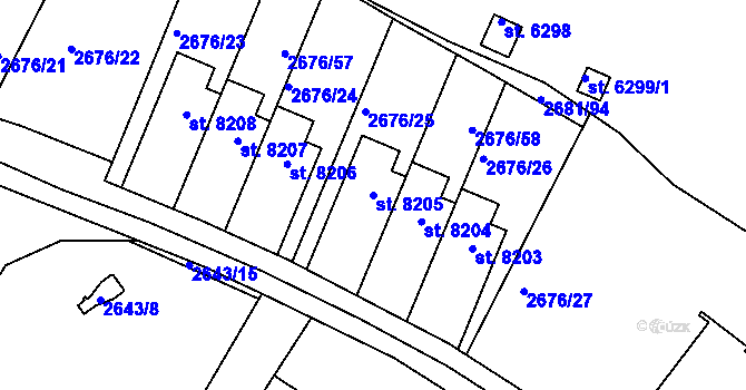 Parcela st. 8205 v KÚ Kolín, Katastrální mapa