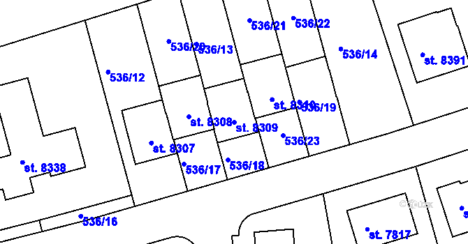 Parcela st. 8309 v KÚ Kolín, Katastrální mapa