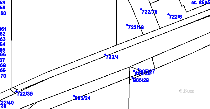 Parcela st. 722/4 v KÚ Kolín, Katastrální mapa