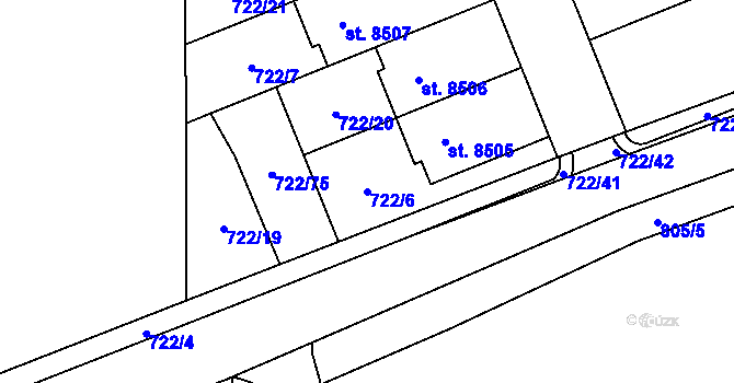 Parcela st. 722/6 v KÚ Kolín, Katastrální mapa